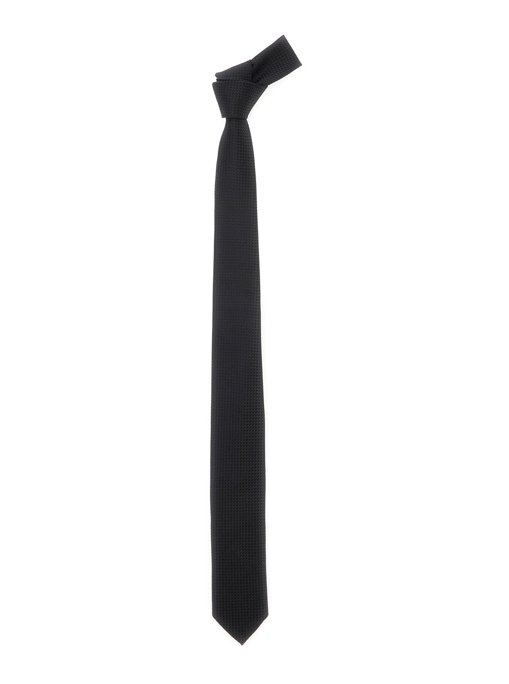 Classic Tie with All-Over Check Motif in Black Silk for Men Papillon And Ties