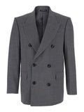 Double-breasted Jacket with Peak Revers in Grey Wool for Men Virgin Elastane Blazers