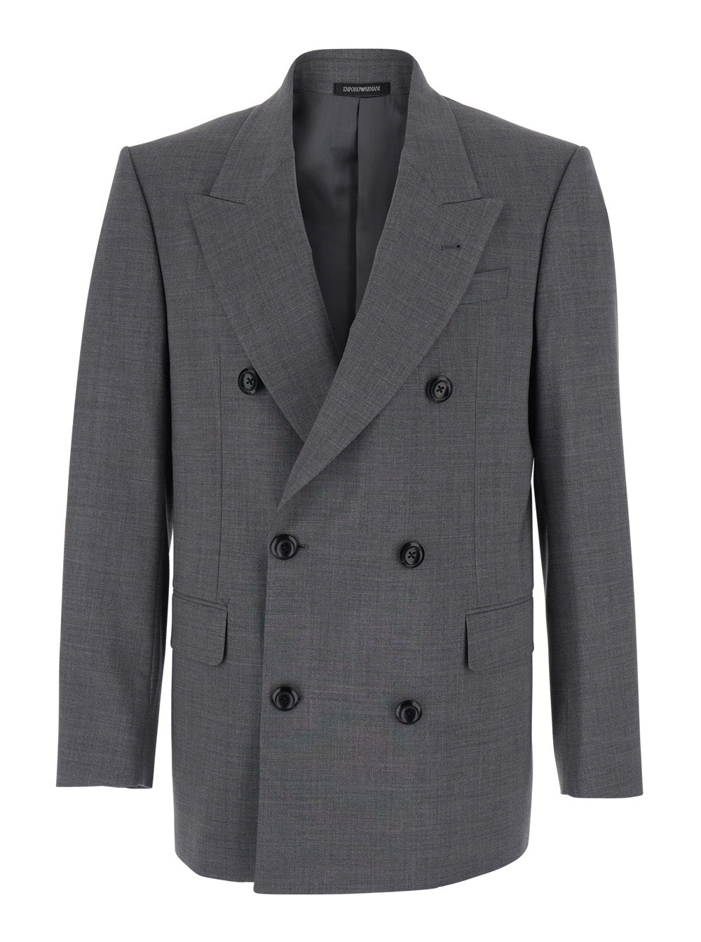 Double-breasted Jacket with Peak Revers in Grey Wool for Men Virgin Elastane Blazers