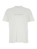 Crew Neck T-Shirt Logo Lettering with on the Front in White Cotton for Men Tshirts And Polo Shirts