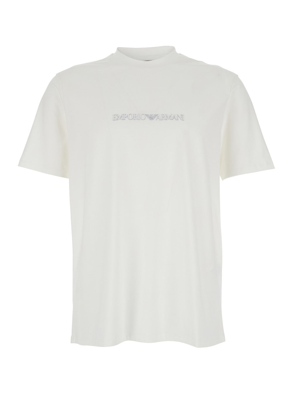 Crew Neck T-Shirt Logo Lettering with on the Front in White Cotton for Men Tshirts And Polo Shirts