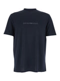 Blue Crew Neck T-Shirt with Logo Embroidery on the Front for Men Blu Cotton Tshirts And Polo Shirts