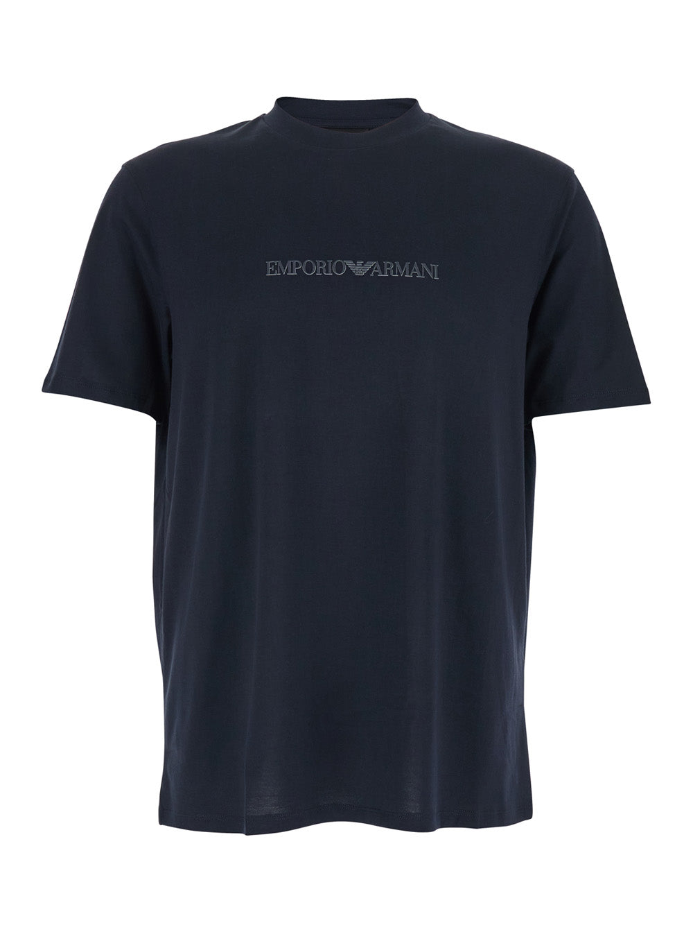 Blue Crew Neck T-Shirt with Logo Embroidery on the Front for Men Blu Cotton Tshirts And Polo Shirts