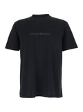 Black Cotton Crew Neck T-Shirt with Logo Embroidery for Men Tshirts And Polo Shirts