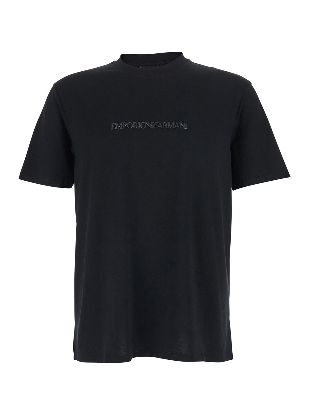 Black Cotton Crew Neck T-Shirt with Logo Embroidery for Men Tshirts And Polo Shirts