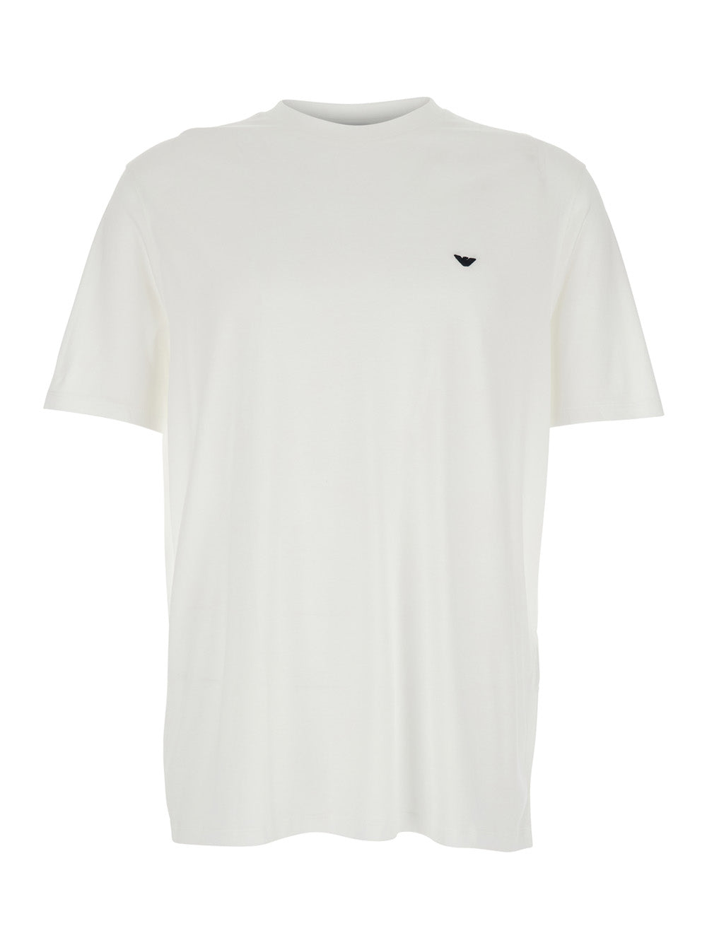 Crew Neck T-Shirt with Logo Embroidery on the Front in Cotton Blend White Men Lyocell Tshirts And Polo Shirts