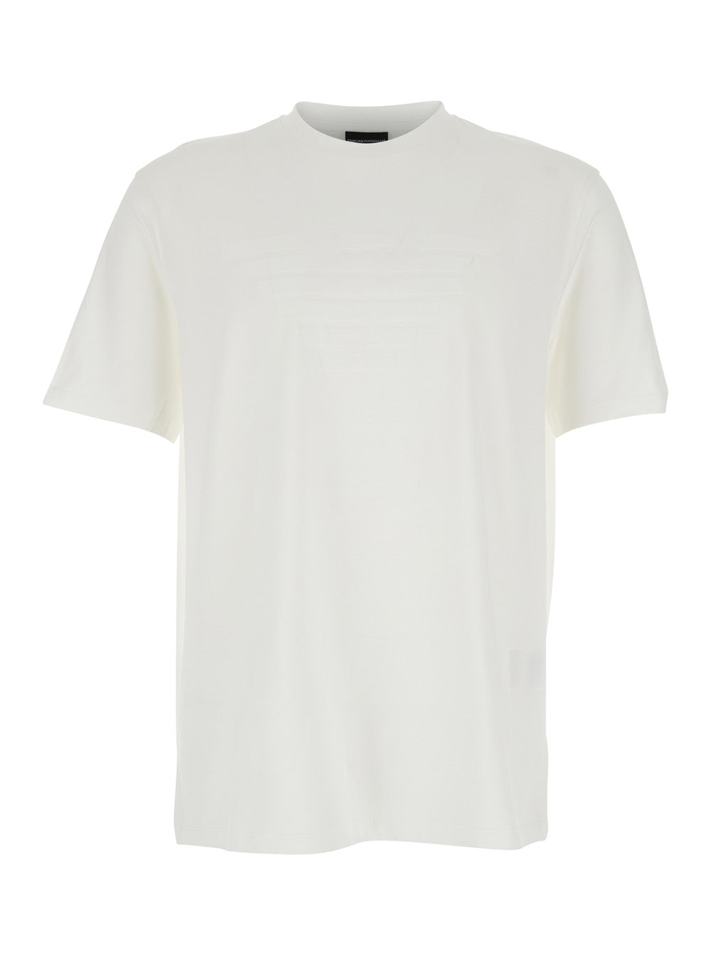 Crew Neck T-Shirt Emporio Armani with Logo Embroidery on the Front in White Cotton for Men Tshirts And Polo Shirts