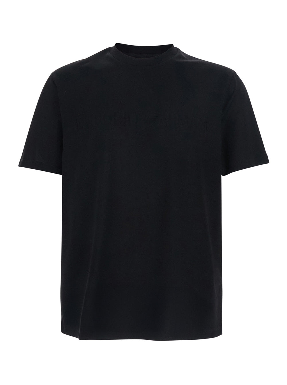 Black T-Shirt with Elasticized Crew Neck and Tone-on-Tone Jacquard Logo for Men Cotton Tshirts Polo Shirts