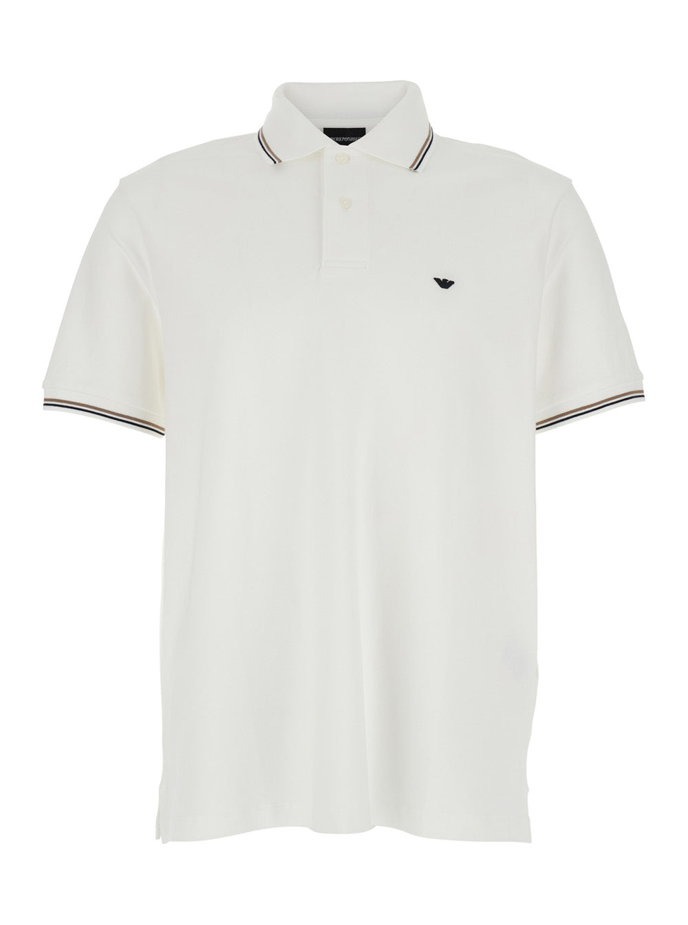 Two-Tone Classic Collar Polo with Logo Embroidery on Front in White Cotton for Men Tshirts And Shirts
