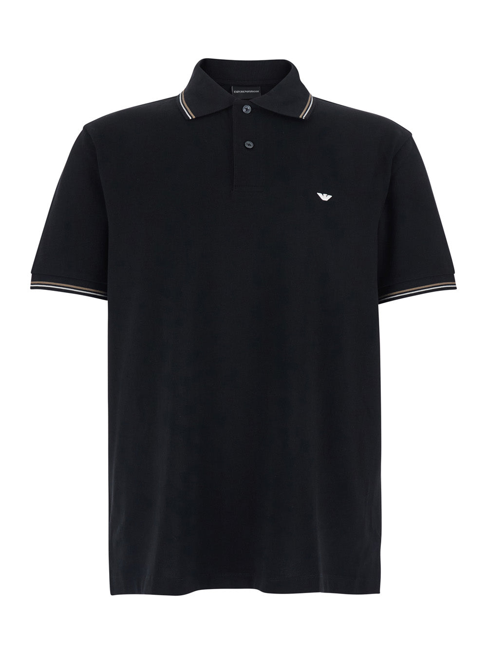 Polo Classic with Bicolor Collar and Logo Embroidery on the Front in Black Cotton for Men Tshirts Shirts
