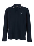 Blue Polo Shirt with Long Sleeves and Front Logo in Cotton for Men Blu Tshirts