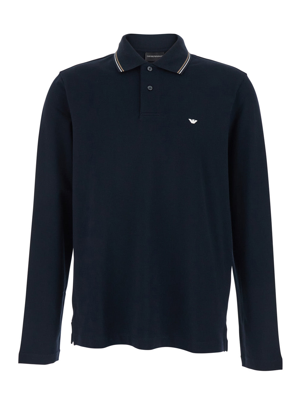 Blue Polo Shirt with Long Sleeves and Front Logo in Cotton for Men Blu Tshirts