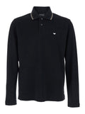 Black Polo Shirt with Long Sleeves and Logo on the Front for Men Cotton Tshirts