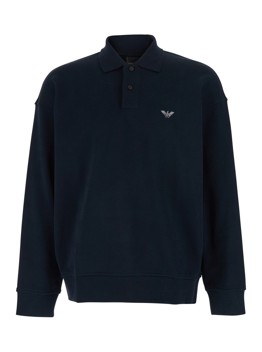 Blue Sweatshirt with Polo Collar and Logo Embroidery on the Front for Men Blu Cotton Sweatshirts