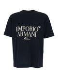 Blue T-Shirt with Large Logo Embroidery on the Front for Men Blu Cotton Tshirts And Polo Shirts
