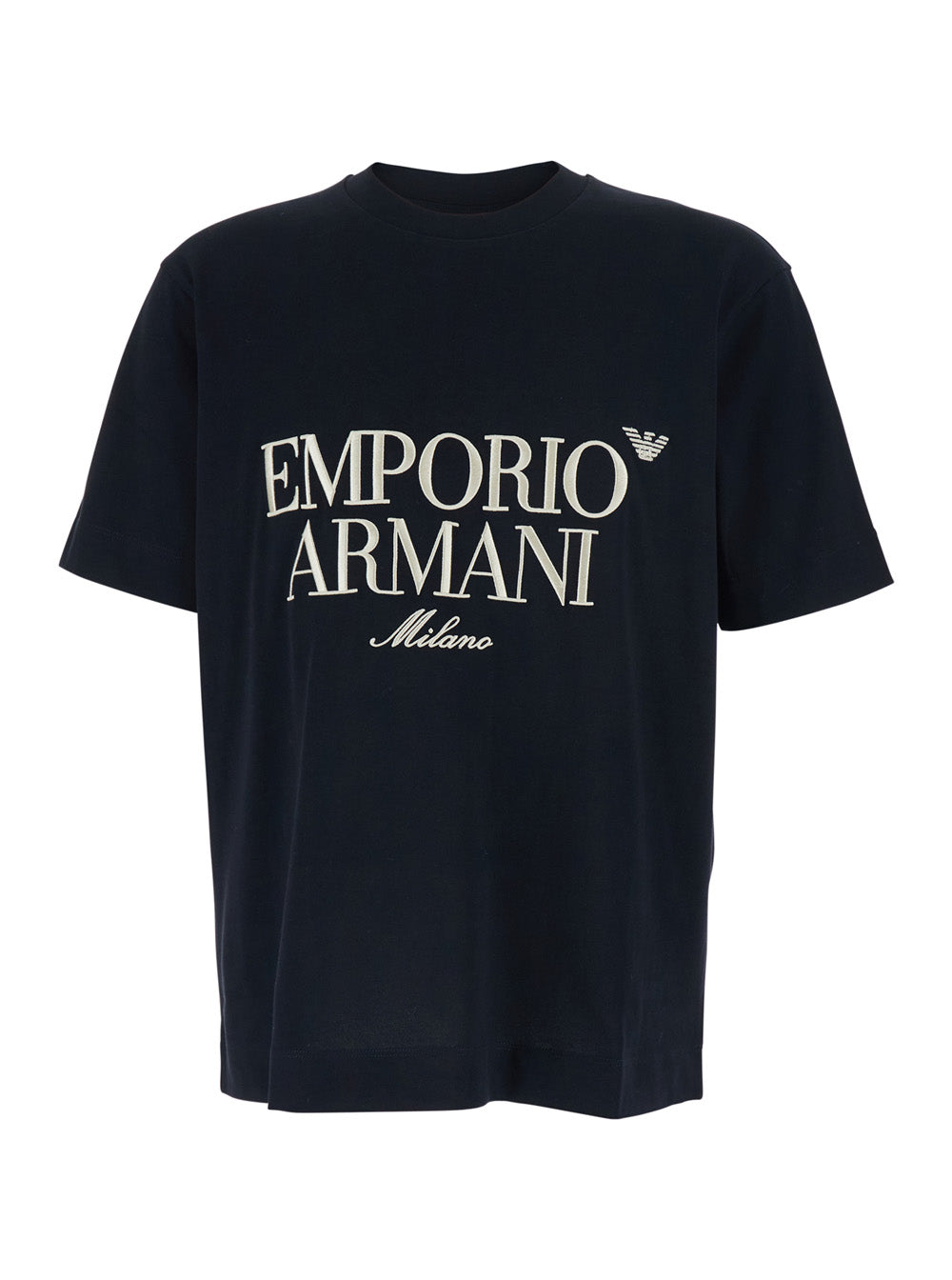 Blue T-Shirt with Large Logo Embroidery on the Front for Men Blu Cotton Tshirts And Polo Shirts
