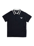 Blue Polo with Contrast Classic Collar and Logo on Front in Cotton for Kids Blu Lyocell Tshirts Shirts