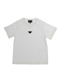 Crew Neck T-Shirt with Logo Patch on the Front in White Cotton for Kids Tshirts And Polo Shirts