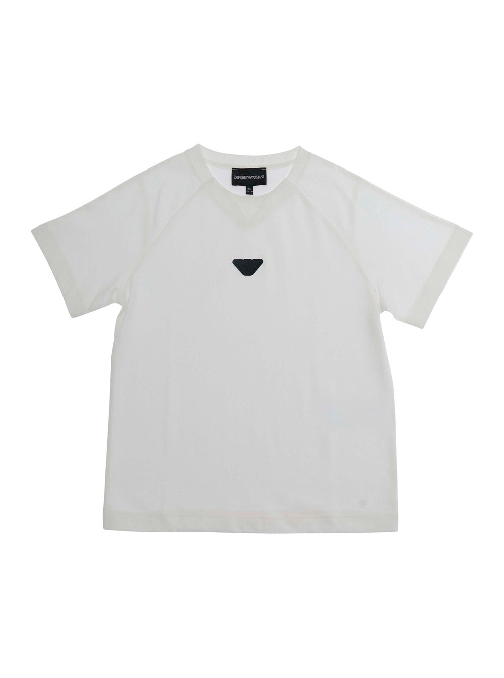 Crew Neck T-Shirt with Logo Patch on the Front in White Cotton for Kids Tshirts And Polo Shirts