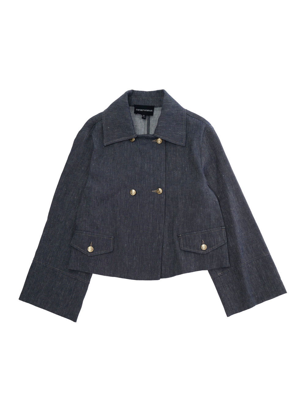 Double-breasted Jacket with Wide Collar in Linen and Cotton Blend Black Girl Blazers