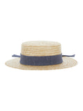 Hat with Knot at the Back and Logo Detail in Beige Straw for Girls Gloves