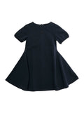 Crew Neck Dress with Logo Patch on the Front in Stretch Cotton Blend Blue Girl Blu