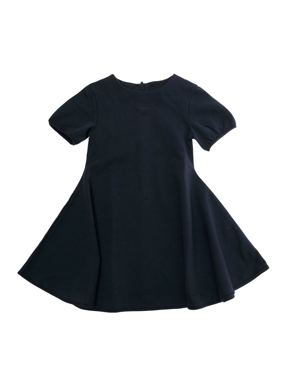 Crew Neck Dress with Logo Patch on the Front in Stretch Cotton Blend Blue Girl Blu