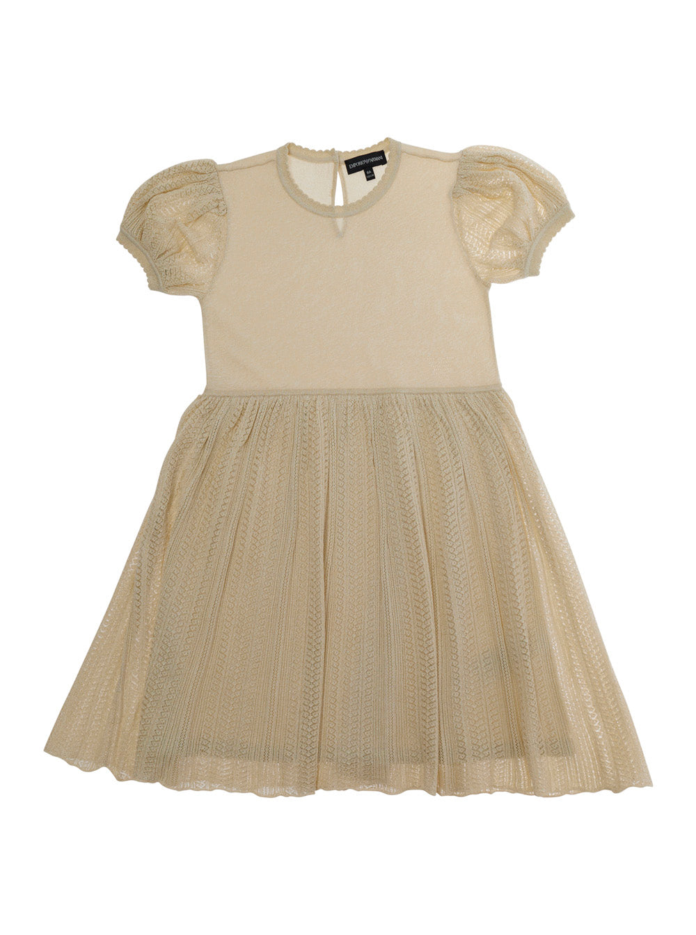 Dress With Round Neckline And Flared Skirt Beige Fabric For Girls