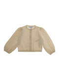 Beige Cardigan with Round Neck and Button Closure in Blend Wool Baby Jersey