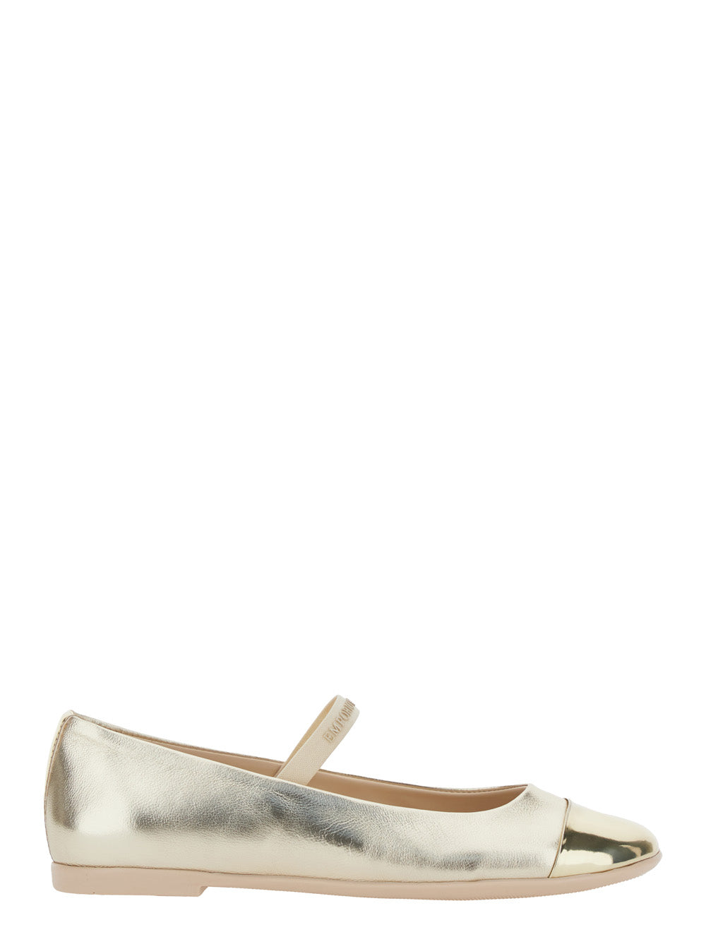 Metallic Ballet shoes with Logo Lettering Strap in Laminated Leather for Girls Calf Ballerinas