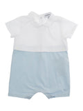 Light Blue Romper with Short Sleeves and Back Closure in Cotton for Women Elastane Jumpsuits