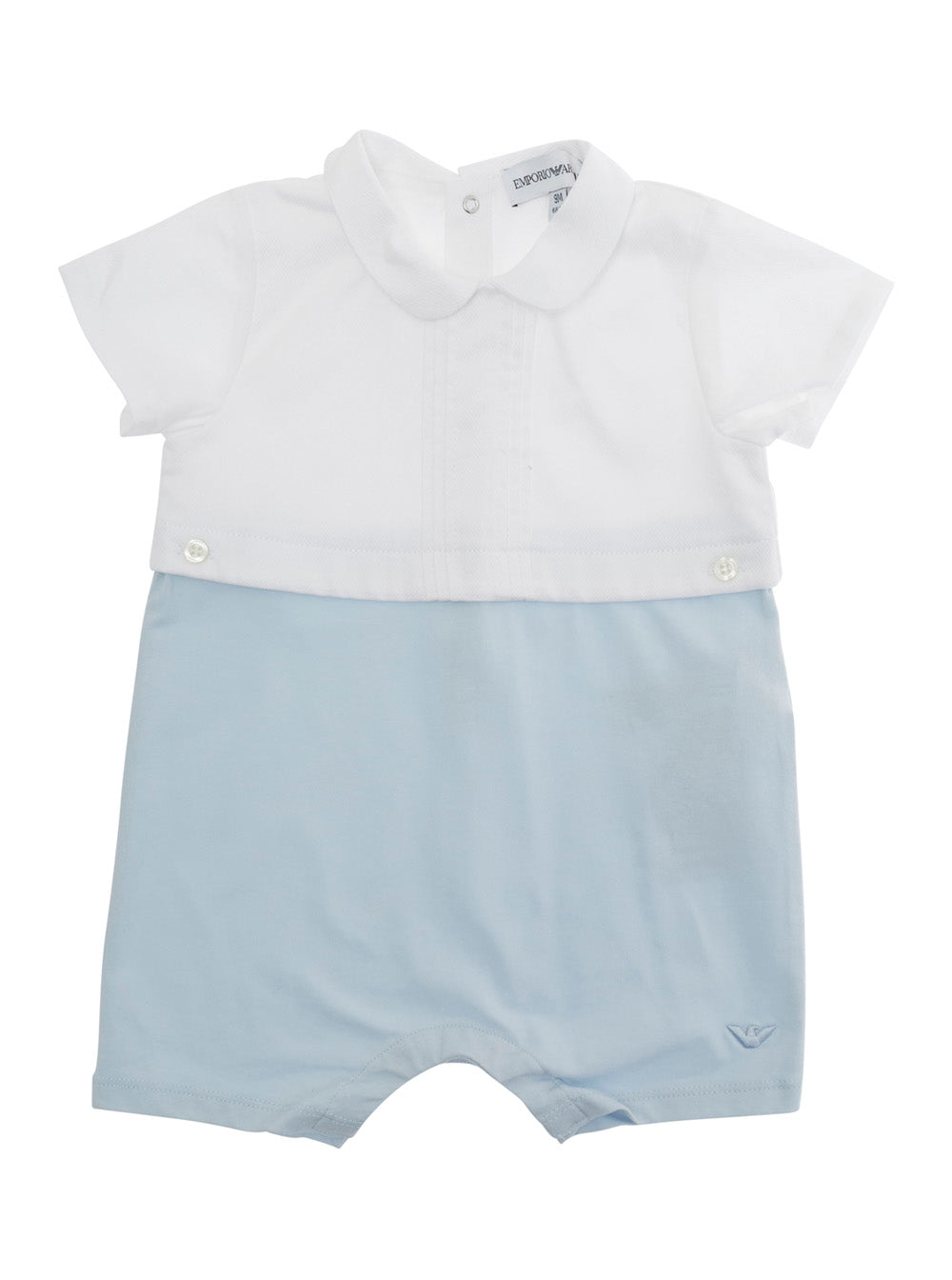 Light Blue Romper with Short Sleeves and Back Closure in Cotton for Women Elastane Jumpsuits