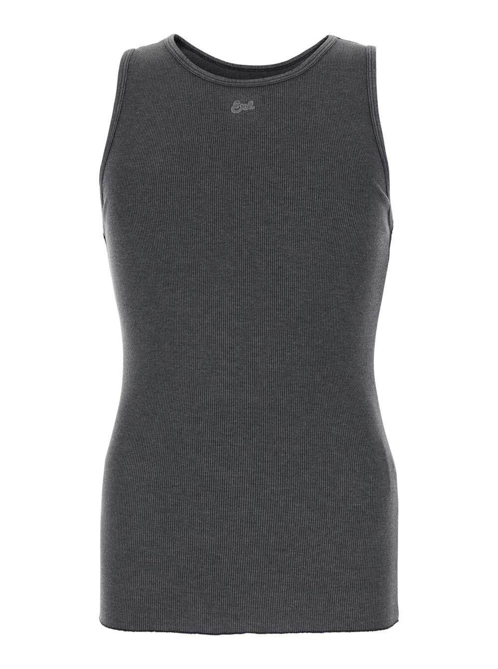 Crew Neck Top with Ribbed Knit in Grey Cotton Blend for Men Polyester Tops