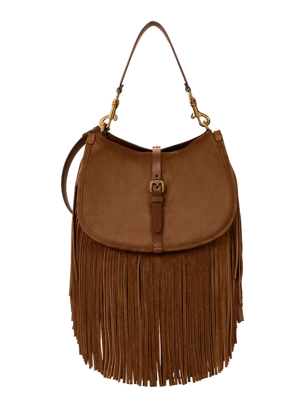 Shoulder Bag PONY SUEDE with Leather Details Brown Women Calf