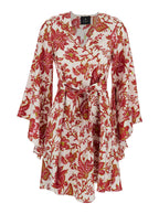 Multicolor Dress With V-Neck And Waist Knot Silk Women - IT 44
