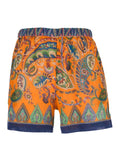 Orange Shorts Printed With Floral Motif Ramie For Men And Bermuda