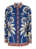 Shirt Luna with Classic Collar and All-Over Floral Motif in Blue Viscose for Women Blu Blouses