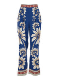 Luna Dress with Side Zip Closure and All-Over Floral Motif in Blue Viscose for Women Blu Trousers
