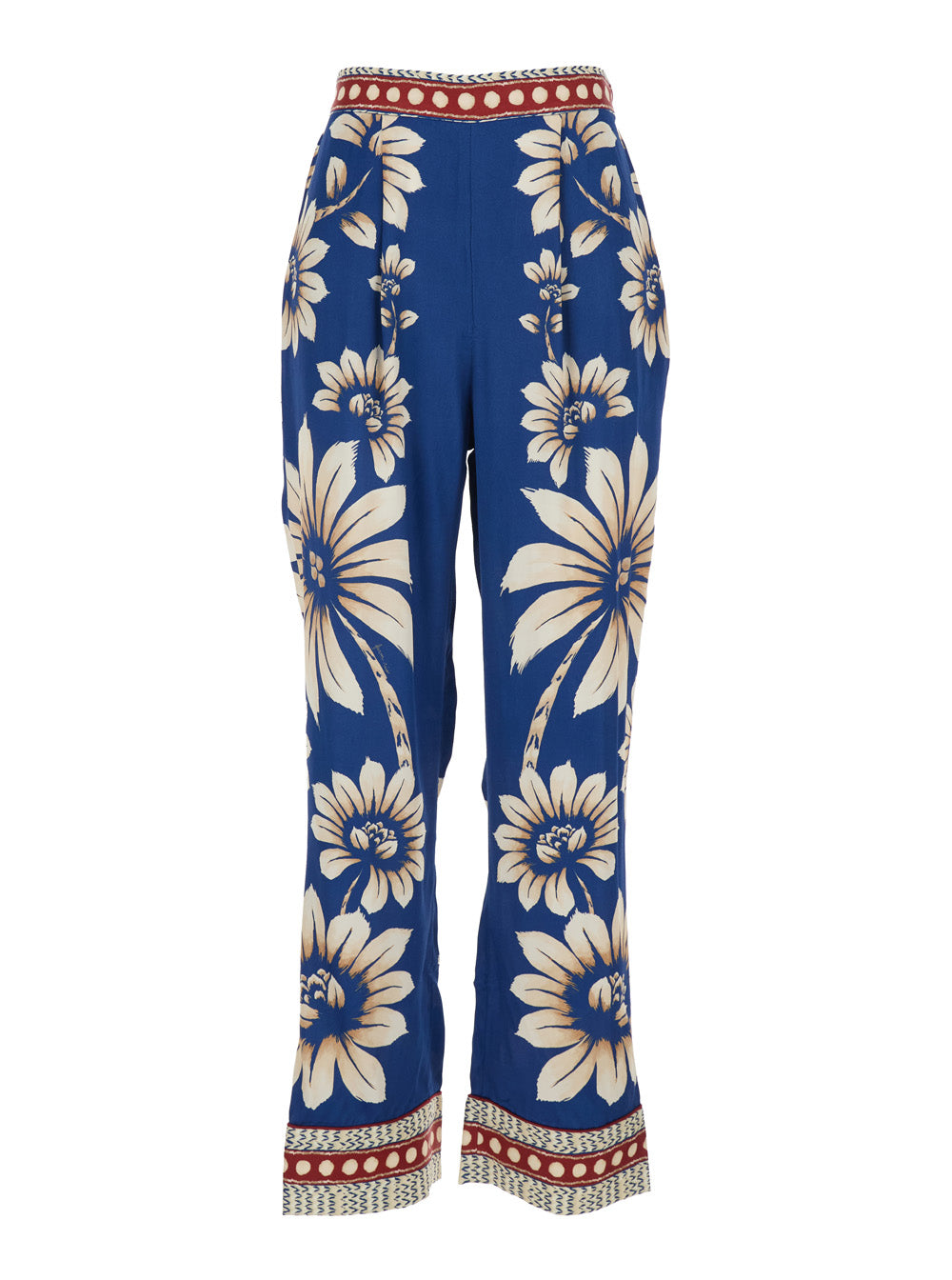 Luna Dress with Side Zip Closure and All-Over Floral Motif in Blue Viscose for Women Blu Trousers