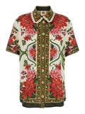 Wonder Shirt with Classic Collar Lace Embroidery and All-Over Floral Motif in Multicolor Linen Blend for Women Viscose Blouses