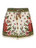 Wonder Shorts with Elastic Waist and Drawstring All-Over Floral Motif in Multicolor Linen Blend for Women Viscose Bermuda