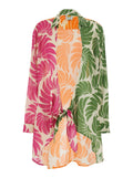 Multicolor Caftan with Classic Collar and All-Over Floral Print for Women Cotton Beachwear
