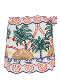 White Skirt with Side Knot Closure and All-Over Tropical Embroidery for Women Cotton