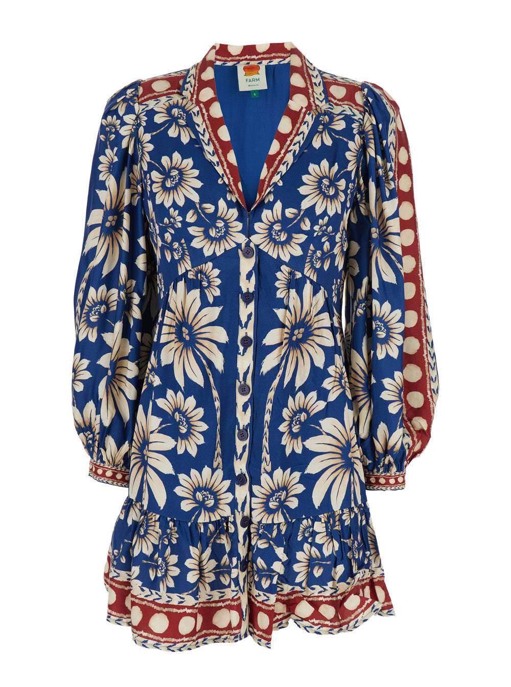 Midi Dress Luna with V-Neck and All-Over Floral Motif in Blue Viscose for Women Blu