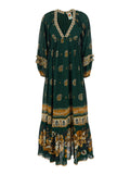 Ayla Green Long Dress With All-Over Floral Motif Viscose For Women