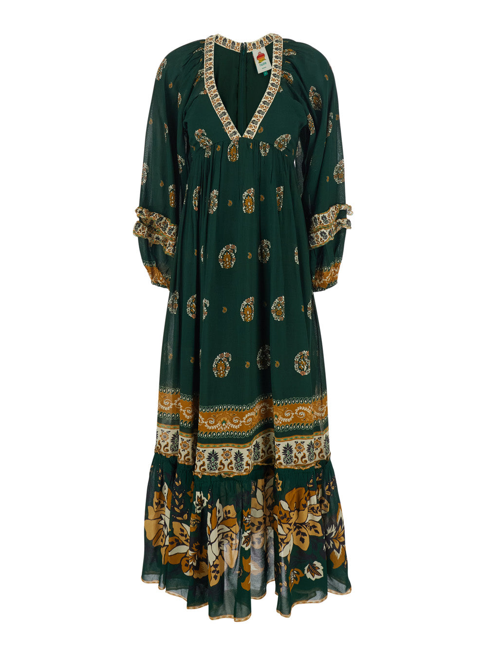 Ayla Green Long Dress With All-Over Floral Motif Viscose For Women