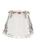 Fruit Beauty white shorts with print on front and back belt in viscose for women Bermuda
