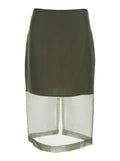Green Skirt With Zip Closure At The Back And Semi-Transparent Silk Design For Women