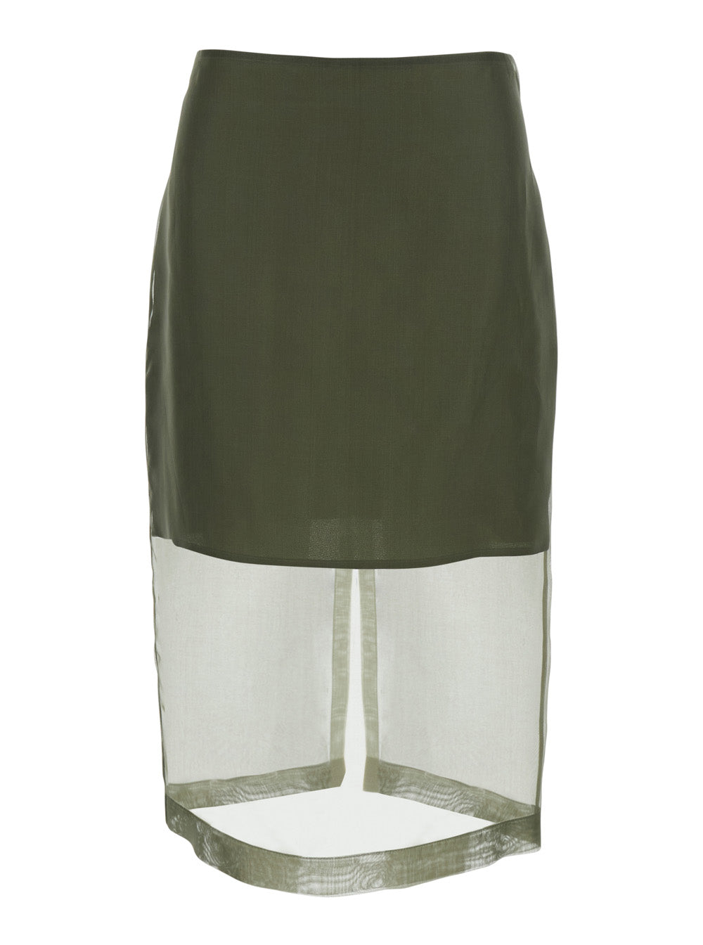 Green Skirt With Zip Closure At The Back And Semi-Transparent Silk Design For Women