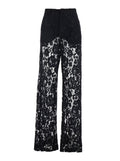 Five-pocket Black Pants with Lace Design - Fabric Women Trousers